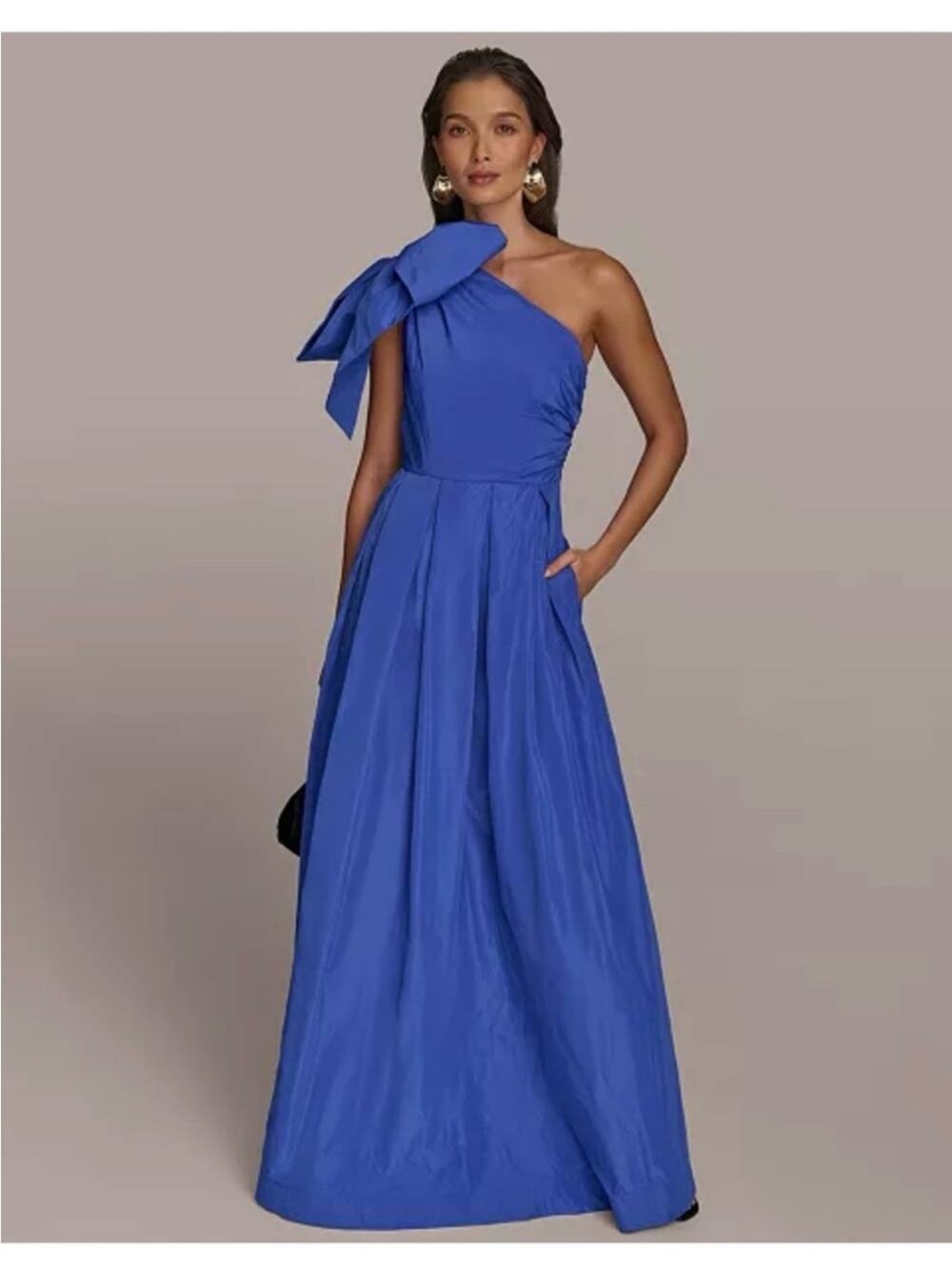 Donna Karan Bow-Trim One-Shoulder Gown